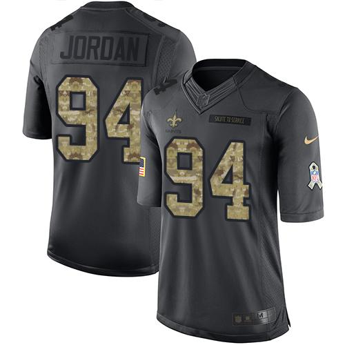 Nike Saints #94 Cameron Jordan Black Men's Stitched NFL Limited 2016 Salute To Service Jersey - Click Image to Close